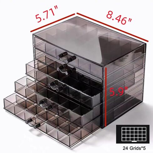 Feadily Acrylic Jewelry Organizer Box, Jewelry Drawer Organizer With 5 Drawers 120 Grids, Clear in Kuwait