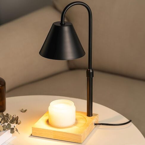 Black Dimmable Candle Warmer Lamp, Adjustable Height, Timer, Wooden Base, for Scented Wax with 2 Bulbs in Kuwait