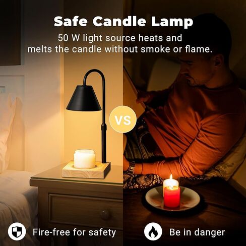 Black Dimmable Candle Warmer Lamp, Adjustable Height, Timer, Wooden Base, for Scented Wax with 2 Bulbs in Kuwait