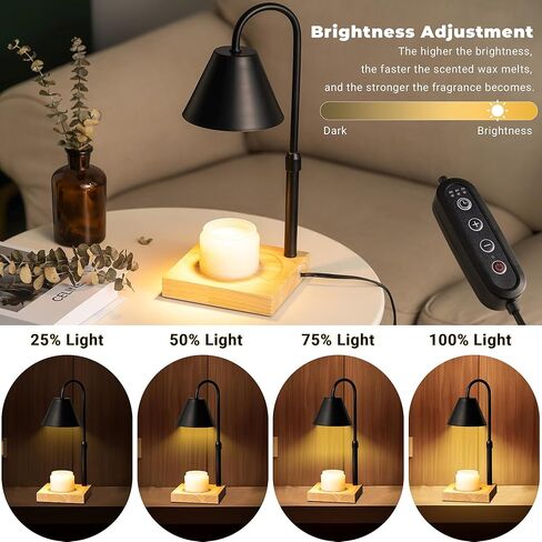 Black Dimmable Candle Warmer Lamp, Adjustable Height, Timer, Wooden Base, for Scented Wax with 2 Bulbs in Kuwait