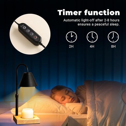 Black Dimmable Candle Warmer Lamp, Adjustable Height, Timer, Wooden Base, for Scented Wax with 2 Bulbs in Kuwait