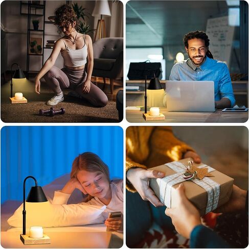 Black Dimmable Candle Warmer Lamp, Adjustable Height, Timer, Wooden Base, for Scented Wax with 2 Bulbs in Kuwait