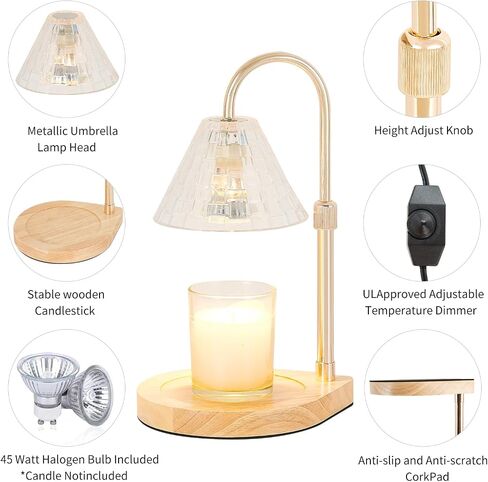 Candle Warmer Lamp with Dimmable - Candle Wax Warmer Lamp with 2 Bulbs,Height Adjustable Candle Melting Light Compatible Large & Small Size Jar Candles for Home Decor Gift in Saudi Arabia