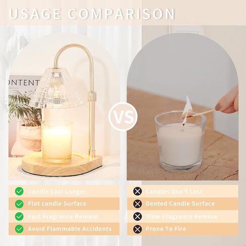 Candle Warmer Lamp with Dimmable - Candle Wax Warmer Lamp with 2 Bulbs,Height Adjustable Candle Melting Light Compatible Large & Small Size Jar Candles for Home Decor Gift in Saudi Arabia