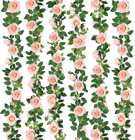 CEWOR 6Pcs 39 FT Artificial Rose Vine Fake Flower Garland Faux Silk Floral Hanging Ivy for Wedding Arch Party Ceremony Background Wall Garden Outdoor Decor (White) in Saudi Arabia