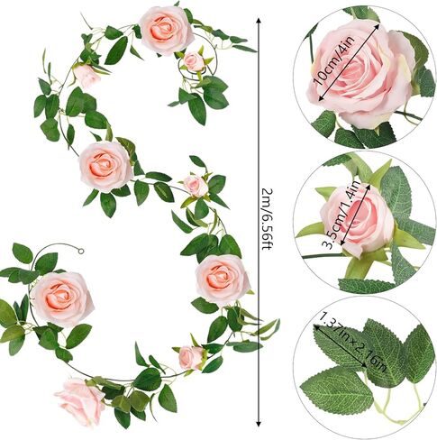 CEWOR 6Pcs 39 FT Artificial Rose Vine Fake Flower Garland Faux Silk Floral Hanging Ivy for Wedding Arch Party Ceremony Background Wall Garden Outdoor Decor (White) in Saudi Arabia