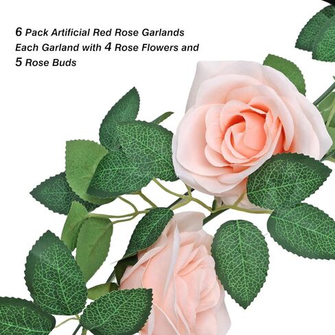 CEWOR 6Pcs 39 FT Artificial Rose Vine Fake Flower Garland Faux Silk Floral Hanging Ivy for Wedding Arch Party Ceremony Background Wall Garden Outdoor Decor (White) in Saudi Arabia
