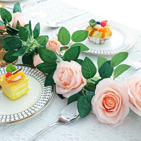 CEWOR 6Pcs 39 FT Artificial Rose Vine Fake Flower Garland Faux Silk Floral Hanging Ivy for Wedding Arch Party Ceremony Background Wall Garden Outdoor Decor (White) in Saudi Arabia