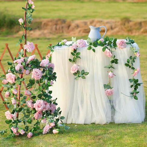 CEWOR 6Pcs 39 FT Artificial Rose Vine Fake Flower Garland Faux Silk Floral Hanging Ivy for Wedding Arch Party Ceremony Background Wall Garden Outdoor Decor (White) in Saudi Arabia