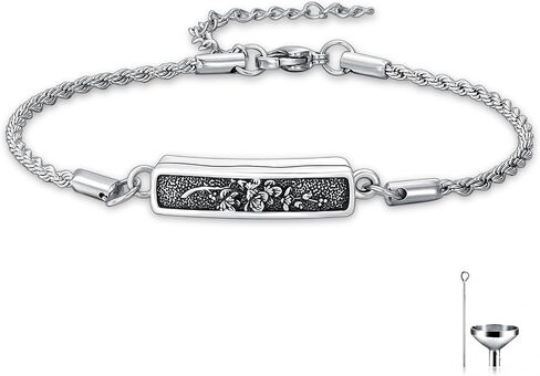 Urn Bracelet for Ashes 925 Sterling Silver Vintage Filigree Cremation Bracelet for Ashes Flower Memorial Bangle Bracelet Keepsake Jewelry for Women Men in Kuwait