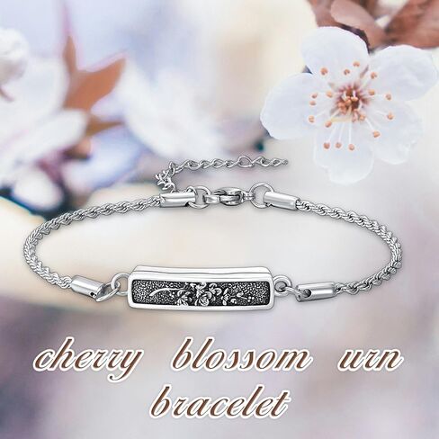Urn Bracelet for Ashes 925 Sterling Silver Vintage Filigree Cremation Bracelet for Ashes Flower Memorial Bangle Bracelet Keepsake Jewelry for Women Men in Kuwait