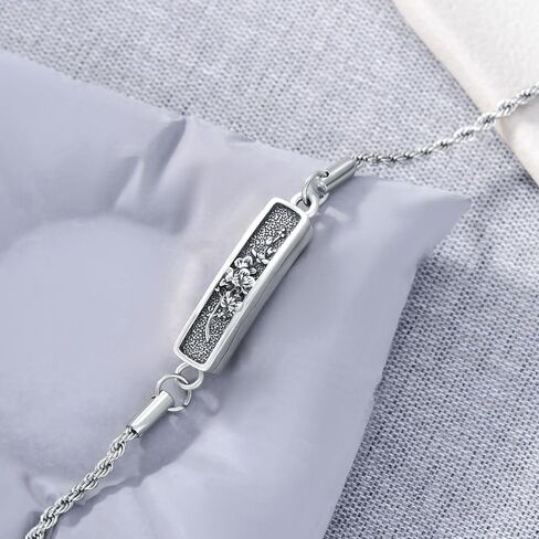 Urn Bracelet for Ashes 925 Sterling Silver Vintage Filigree Cremation Bracelet for Ashes Flower Memorial Bangle Bracelet Keepsake Jewelry for Women Men in Kuwait