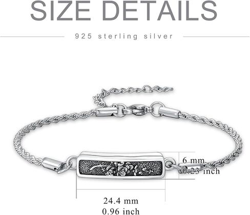 Urn Bracelet for Ashes 925 Sterling Silver Vintage Filigree Cremation Bracelet for Ashes Flower Memorial Bangle Bracelet Keepsake Jewelry for Women Men in Kuwait