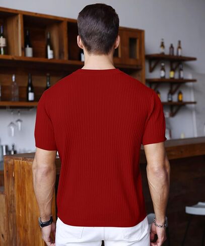 Men's Polo Shirts Short Sleeve Quarter Zipper Ribbed Knit Slim Fit Golf T Shirt Casual Fashion in Saudi Arabia