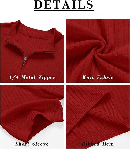 Men's Polo Shirts Short Sleeve Quarter Zipper Ribbed Knit Slim Fit Golf T Shirt Casual Fashion in Saudi Arabia