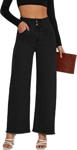 Women's High Waisted Wide Leg Jeans Straight Leg Trendy Denim Pants in Kuwait