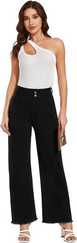 Women's High Waisted Wide Leg Jeans Straight Leg Trendy Denim Pants in Kuwait