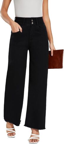 Women's High Waisted Wide Leg Jeans Straight Leg Trendy Denim Pants in Kuwait