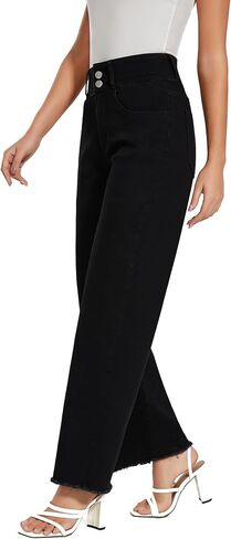 Women's High Waisted Wide Leg Jeans Straight Leg Trendy Denim Pants in Kuwait