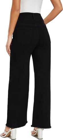 Women's High Waisted Wide Leg Jeans Straight Leg Trendy Denim Pants in Kuwait