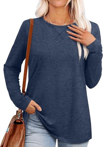 OFEEFAN Womens Long Sleeve Basic Shirts Crew Neck Fall Tops Outfits Clothes 2024 in Kuwait