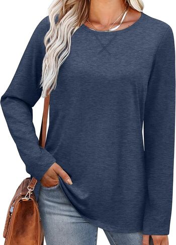 OFEEFAN Womens Long Sleeve Basic Shirts Crew Neck Fall Tops Outfits Clothes 2024 in Kuwait