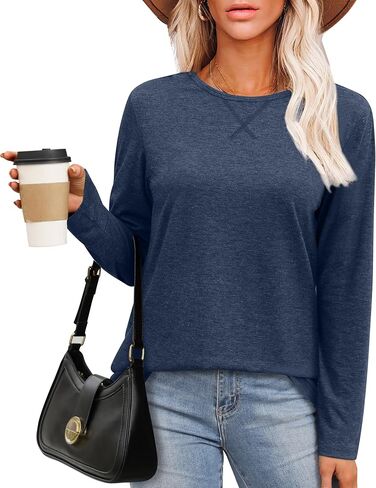OFEEFAN Womens Long Sleeve Basic Shirts Crew Neck Fall Tops Outfits Clothes 2024 in Kuwait