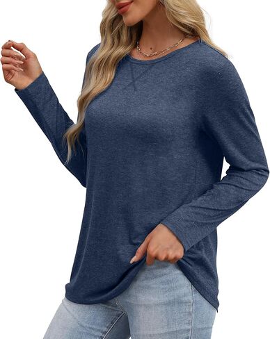 OFEEFAN Womens Long Sleeve Basic Shirts Crew Neck Fall Tops Outfits Clothes 2024 in Kuwait