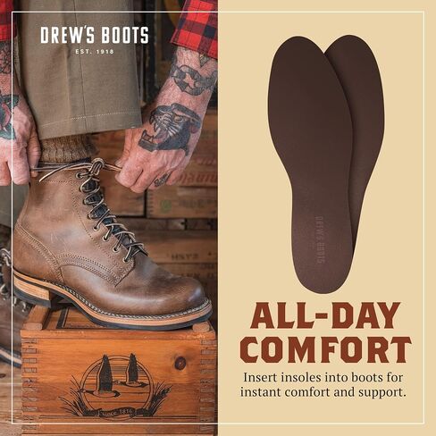 Drew’s Boots Leather Boot Insoles for Men and Women - Shoe Inserts for All-Day Comfort Fit with Moisture and Odor Control - Thick Insoles for Work Boots, Shoes, Sneakers, and Any Footwear in Saudi Arabia
