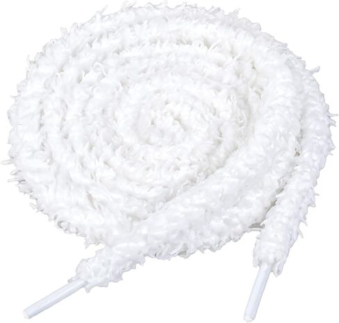 2 Pairs Fuzzy Flat Shoe Laces Soft White Plush Thick Shoelaces Replacement Fluffy Shoe Strings 0.39 Inch Wide Elastic Shoestrings Laces for Sneakers Casual Shoes Boot Women Men in Saudi Arabia