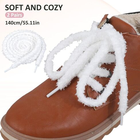 2 Pairs Fuzzy Flat Shoe Laces Soft White Plush Thick Shoelaces Replacement Fluffy Shoe Strings 0.39 Inch Wide Elastic Shoestrings Laces for Sneakers Casual Shoes Boot Women Men in Saudi Arabia