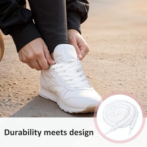 2 Pairs Fuzzy Flat Shoe Laces Soft White Plush Thick Shoelaces Replacement Fluffy Shoe Strings 0.39 Inch Wide Elastic Shoestrings Laces for Sneakers Casual Shoes Boot Women Men in Saudi Arabia