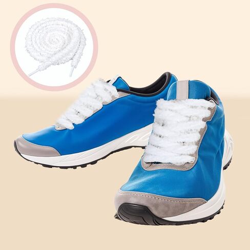 2 Pairs Fuzzy Flat Shoe Laces Soft White Plush Thick Shoelaces Replacement Fluffy Shoe Strings 0.39 Inch Wide Elastic Shoestrings Laces for Sneakers Casual Shoes Boot Women Men in Saudi Arabia