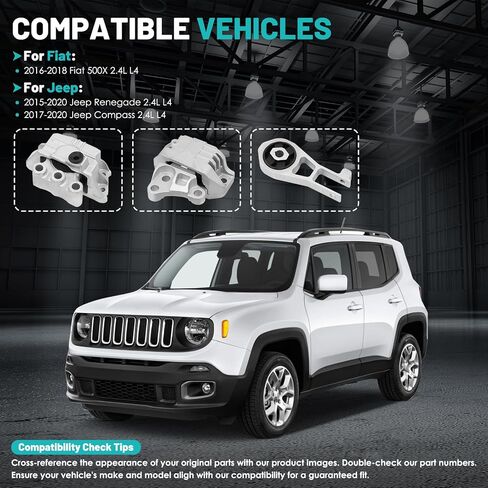 مجموعة حامل ناقل الحركة لمحرك المحرك مكونة من 3 قطع مناسبة لسيارة Fiat 500X 2016-2018 Renegade 2015-2020 Compass 2017-2020 2.4L استبدال محرك المحرك Trans Mount Set#A5862 A5898 68258599AA in Kuwait