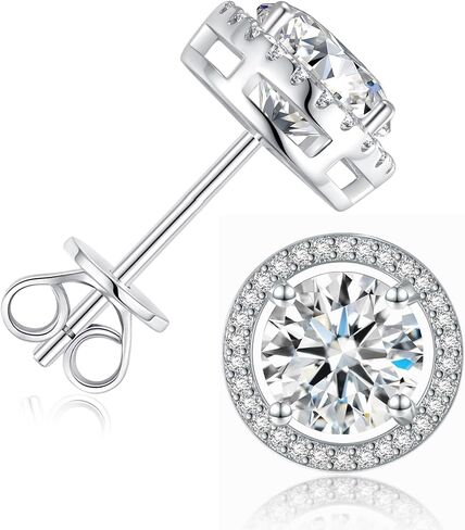 1-4ct Moissanite Stud Earrings for Women - Halo Round 925 Sterling Silver D Color Ideal Cut Earrings with Certificate of Authenticity in Kuwait