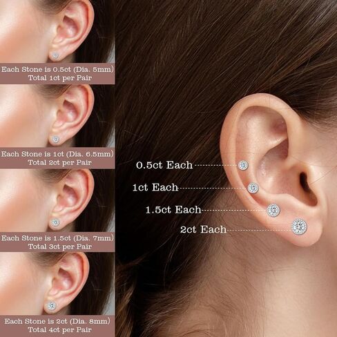 1-4ct Moissanite Stud Earrings for Women - Halo Round 925 Sterling Silver D Color Ideal Cut Earrings with Certificate of Authenticity in Kuwait
