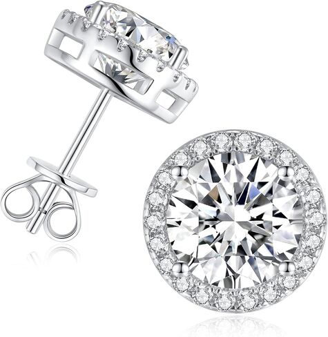 1-4ct Moissanite Stud Earrings for Women - Halo Round 925 Sterling Silver D Color Ideal Cut Earrings with Certificate of Authenticity in Kuwait