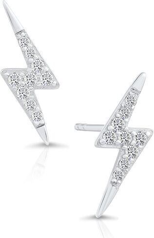 925 Sterling Silver Small Lightning Bolt CZ Stud Earrings, Butterfly Push-backings in Kuwait