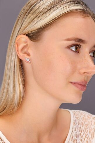 925 Sterling Silver Small Lightning Bolt CZ Stud Earrings, Butterfly Push-backings in Kuwait