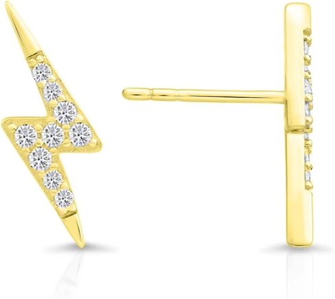 925 Sterling Silver Small Lightning Bolt CZ Stud Earrings, Butterfly Push-backings in Kuwait