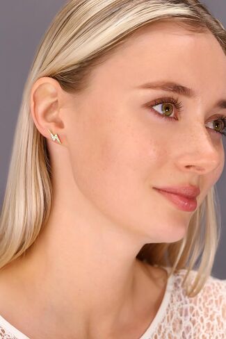 925 Sterling Silver Small Lightning Bolt CZ Stud Earrings, Butterfly Push-backings in Kuwait