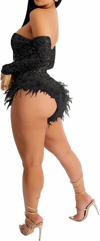 Rhinestone Sequin Bodysuit Birthday Outfit for Women Sexy Party Night in Kuwait