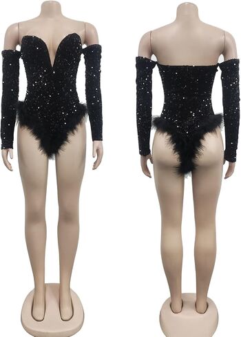 Rhinestone Sequin Bodysuit Birthday Outfit for Women Sexy Party Night in Kuwait