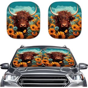 ZFRXIGN Highland Cattle Sunflower Car Windshield Sun Shade for Women Car Decor Auto Front Window Sunshade Visor Shield Cover Sun Shield Protector Wildlife Cow Western in Kuwait