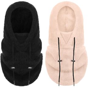 2 قطعة هود الصوف أقنعة للنساء الشتاء قناع الوجه الحراري واقي الوجه قبعة الرقبة وشاح تدفئة قابل للتعديل للطقس البارد in Kuwait