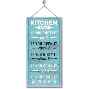 Hanging Kitchen Rules Wood Decor Sign, Rustic Kitchen Wooden Signs, Printed Wood Wall Art Sign, Kitchen Door Rules Rustic Sign, Hanging Wood Sign Kitchen Decor, Funny Farmhouse Kitchen Wall Décor
