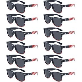 12 Pack American Flag Sunglasses Bulk for Adult Classic Patriot 4th of July Independence Day Supplies