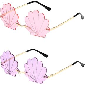 2Pcs Shell Sunglasses Bueaty Sunglasses Props Seashell Shape Sunglasses Rimless Sunglasses Mermaid Sunglasses for Party