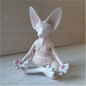 Sphynx Cat Meditate Collectible Figurines Zen Yoga Relaxed Pose Buddha Meditation Sphynx Cat Collections Cat Statue for Home Office (White)