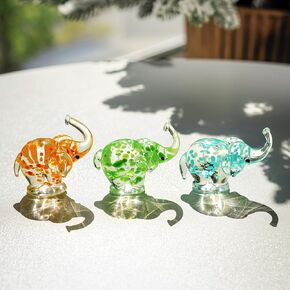 H&D HYALINE & DORA Mini Glass Elephant Figurines Crystal Glass Elephants Collectible Figurines Tiny Glass Animals Ornament for Home Decor(Set of 3)
